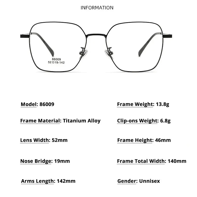 Unisex Square Full Rim Titanium Clip-On Prescription Glasses 8609 — view 4 | Rx Spectacle