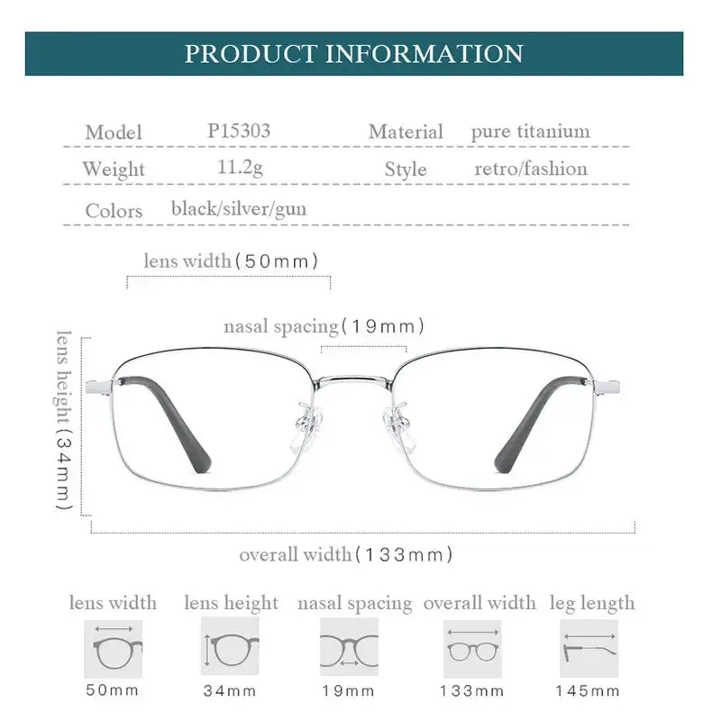 Women's Square Full Rim Titanium Prescription Glasses 15303 — view 2 | Rx Spectacle