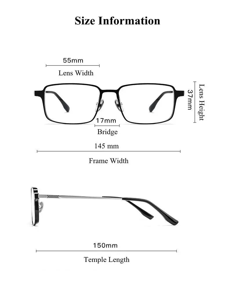 Men's Square Full Rim Titanium Clip-On Prescription Glasses 39909 — view 2 | Rx Spectacle