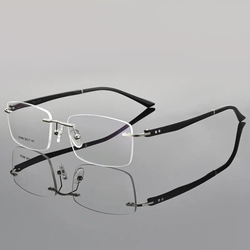 Men's Square Rimless Titanium Screwless Prescription Glasses Q2666 — view 4 | Rx Spectacle