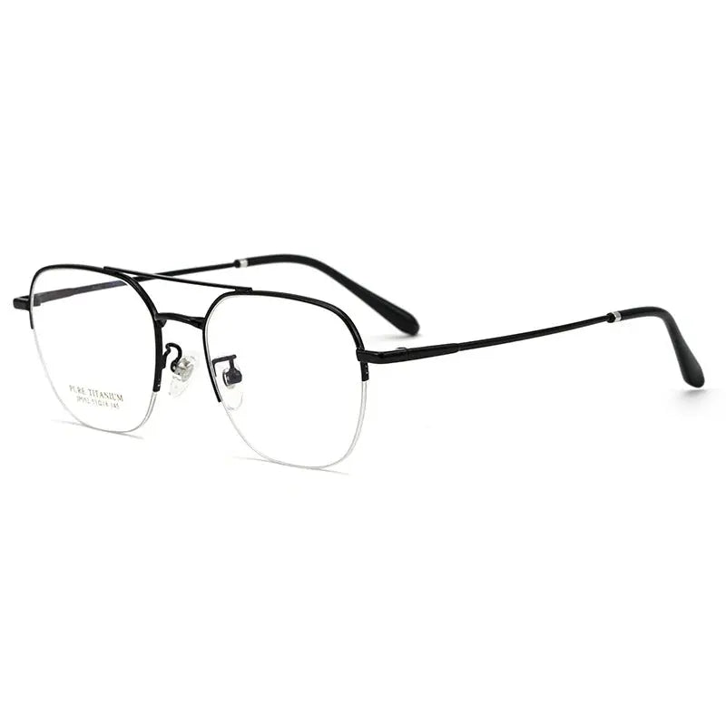 Unisex Square Semi-Rimless Titanium Double Bridge Prescription Glasses P052 — view 4 | Rx Spectacle