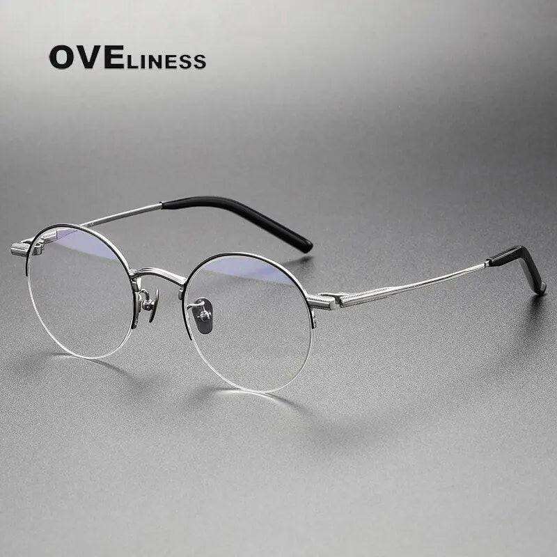 Unisex Round Semi-Rimless Titanium Prescription Glasses 185 — view 4 | Rx Spectacle