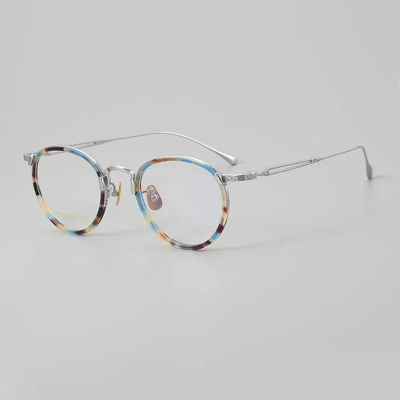 Unisex Oval Full Rim Titanium Prescription Glasses E046 — view 9 | Rx Spectacle