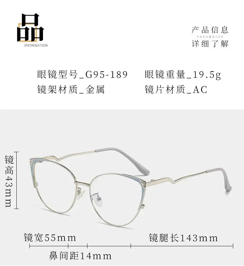 Women's Cat Eye Full Rim Alloy Prescription Glasses 95189 — view 11 | Rx Spectacle