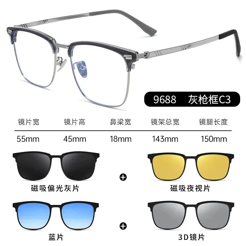 Unisex Square Full Rim Titanium Clip-On Prescription Glasses 96889 — view 4 | Rx Spectacle