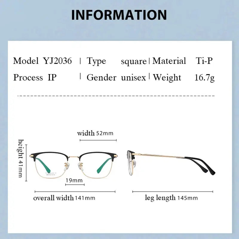 Unisex Square Full Rim Titanium Prescription Glasses 412036 — view 2 | Rx Spectacle