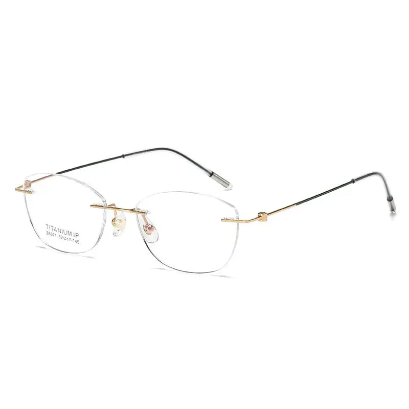 Women's Cat Eye Rimless Titanium Prescription Glasses 56071 — view 5 | Rx Spectacle
