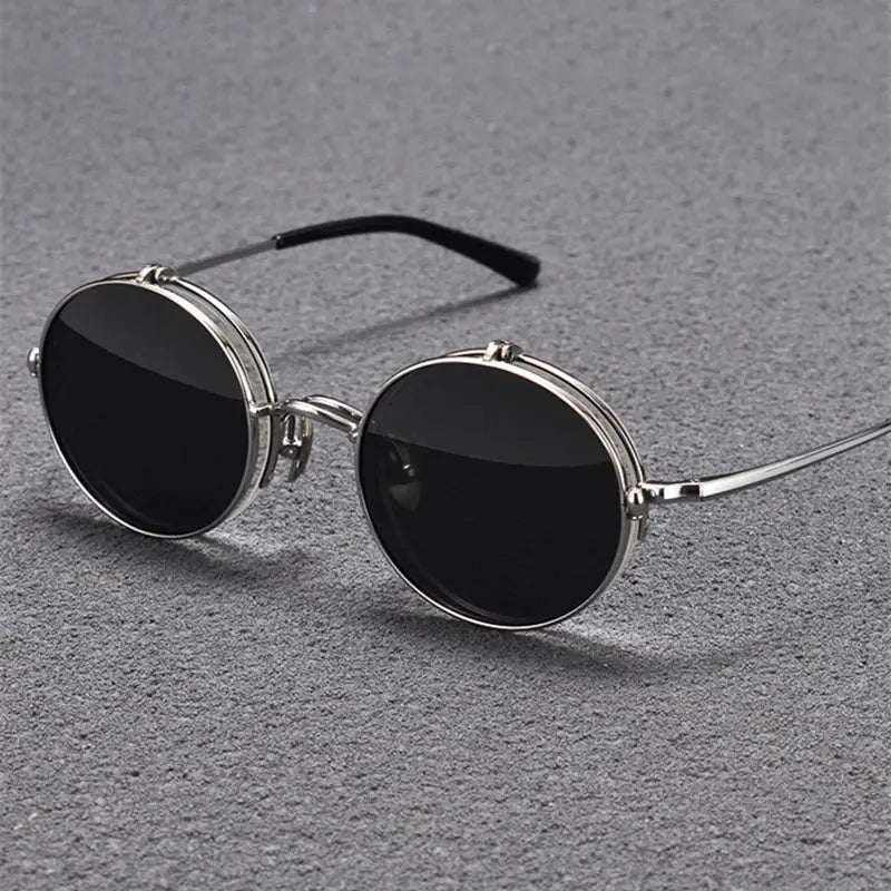 Unisex Round Semi-Rimless Titanium Prescription Glasses K54 — view 4 | Rx Spectacle