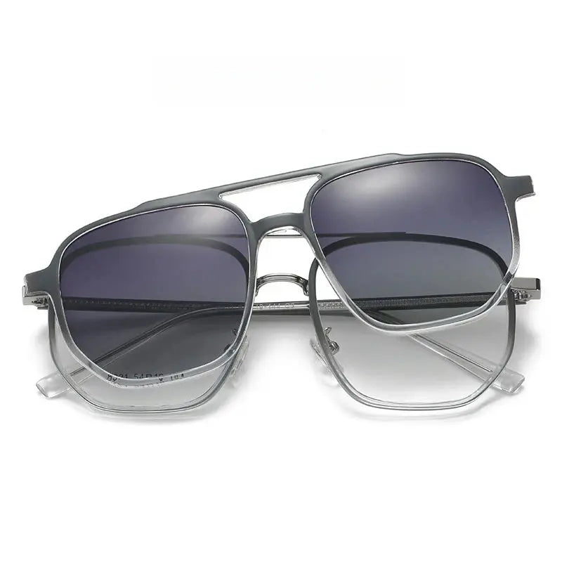 Unisex Square Full Rim Alloy Double Bridge Clip-On Prescription Glasses 832 — view 9 | Rx Spectacle