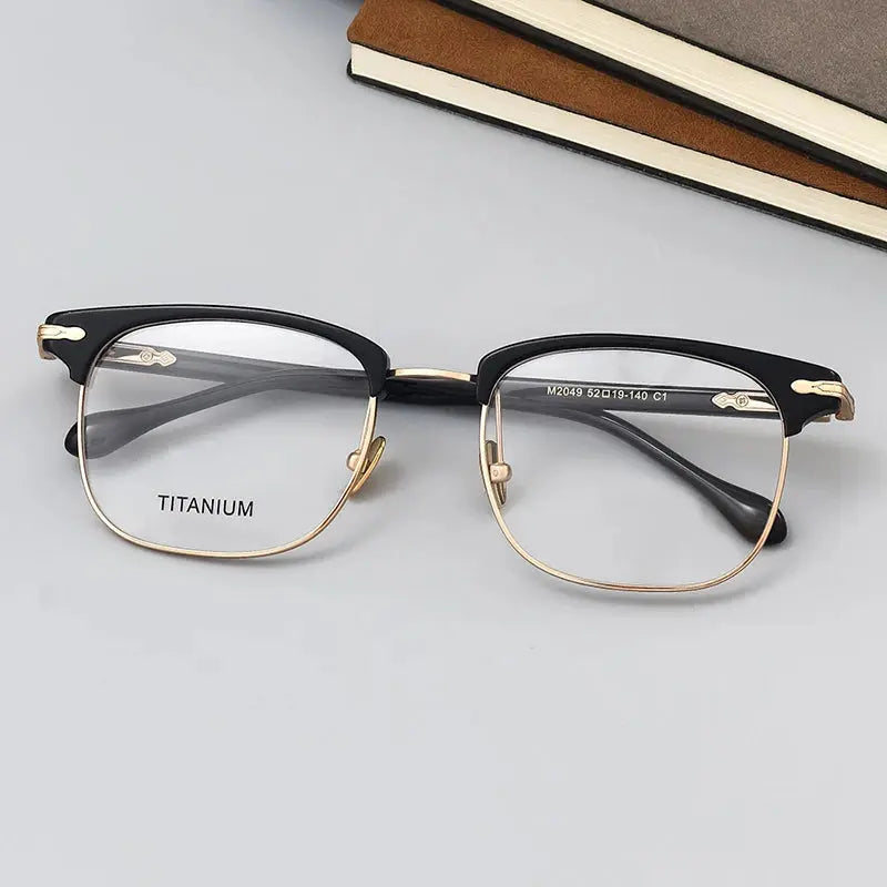 Unisex Square Full Rim Titanium Prescription Glasses M2049 — view 4 | Rx Spectacle