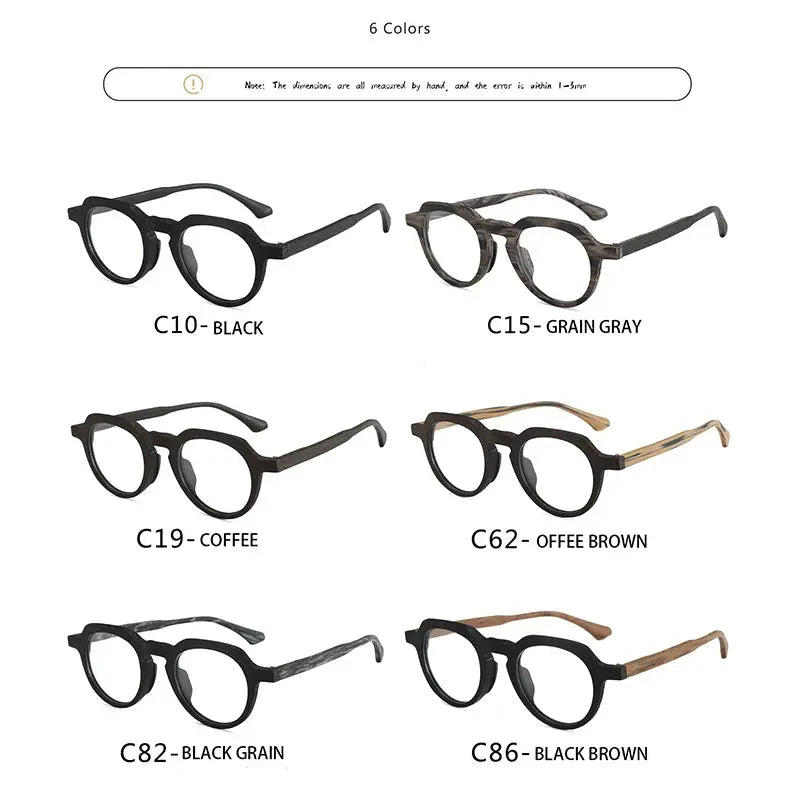 Unisex Round Full Rim Wood Flat Top Prescription Glasses 2310 — view 4 | Rx Spectacle