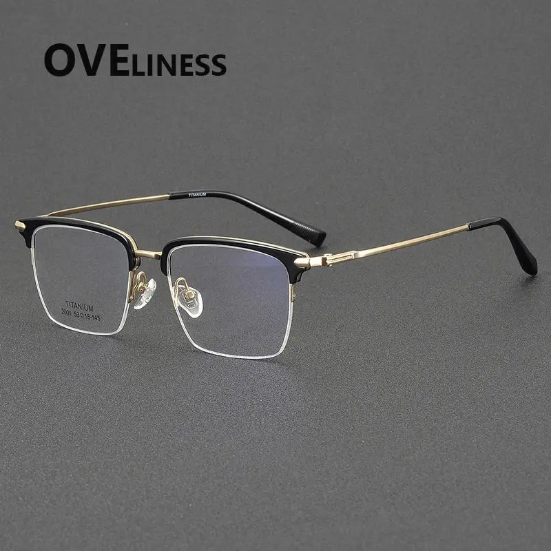 Men's Square Semi-Rimless Titanium Prescription Glasses 852001 — view 6 | Rx Spectacle