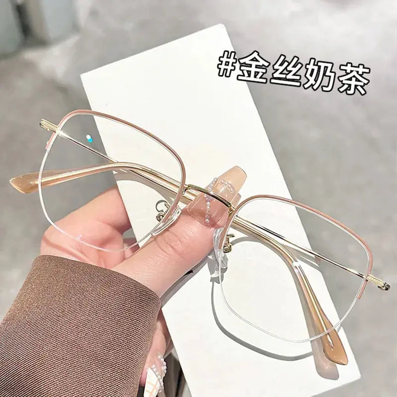 Women's Square Semi-Rimless Titanium Prescription Glasses 62811 — view 6 | Rx Spectacle