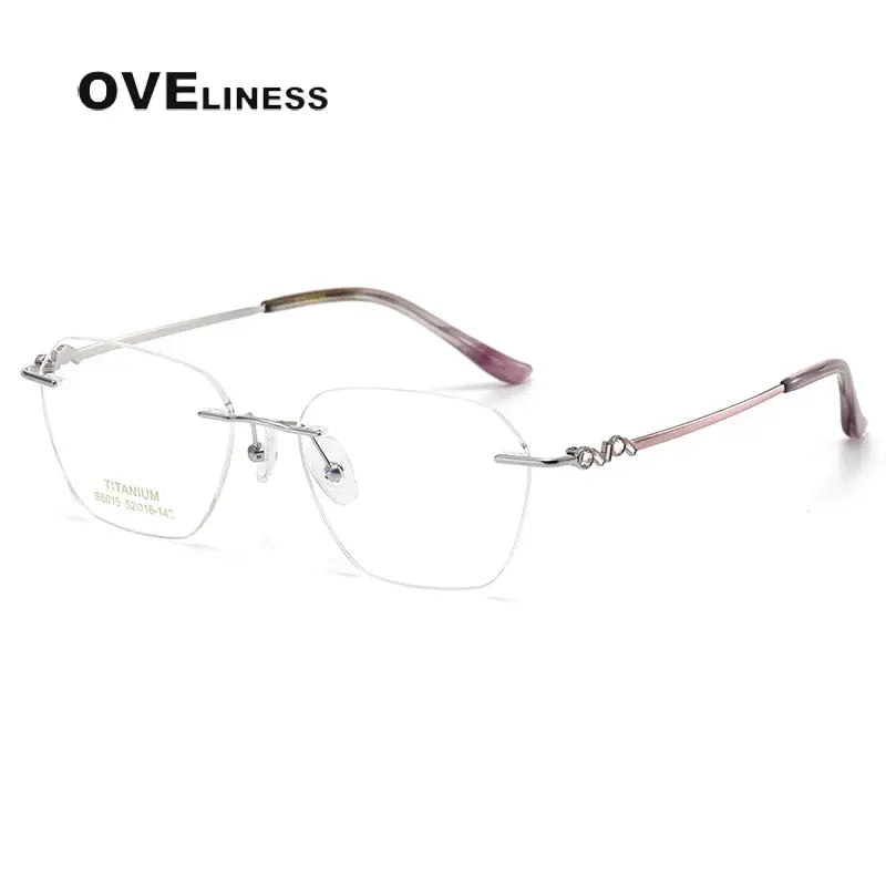 Women's Oval Rimless Titanium Flat Top Prescription Glasses 6015 — view 2 | Rx Spectacle