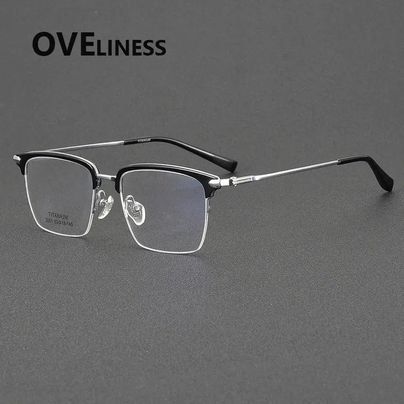 Men's Square Semi-Rimless Titanium Prescription Glasses 852001 — view 5 | Rx Spectacle