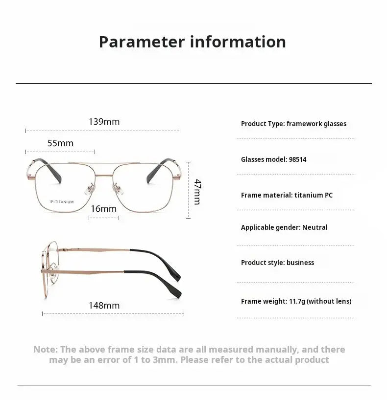 Unisex Square Full Rim Titanium Double Bridge Prescription Glasses 985142 — view 2 | Rx Spectacle