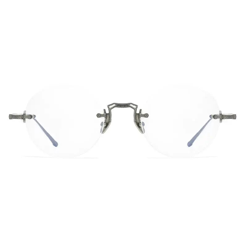 Unisex Round Rimless Titanium Prescription Glasses 10122 — view 6 | Rx Spectacle