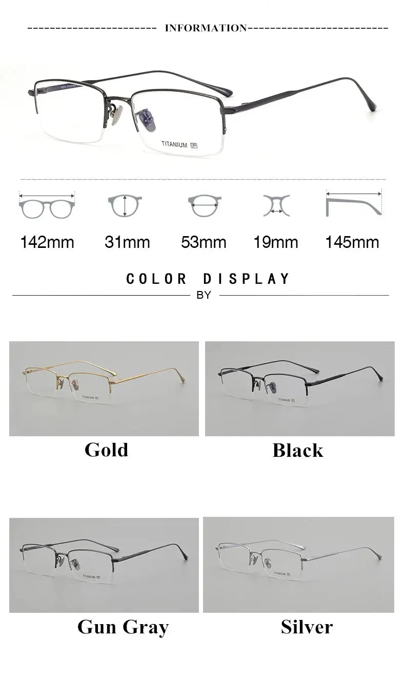Unisex Square Semi-Rimless Titanium Prescription Glasses 195145 — view 2 | Rx Spectacle