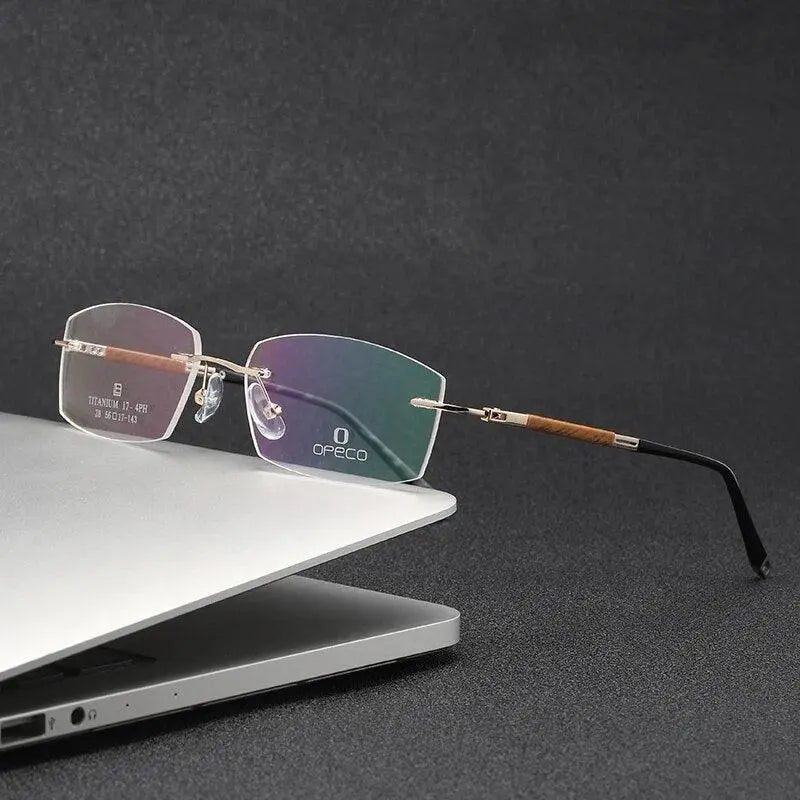 Unisex Square Rimless Titanium Prescription Glasses Y063 — view 2 | Rx Spectacle