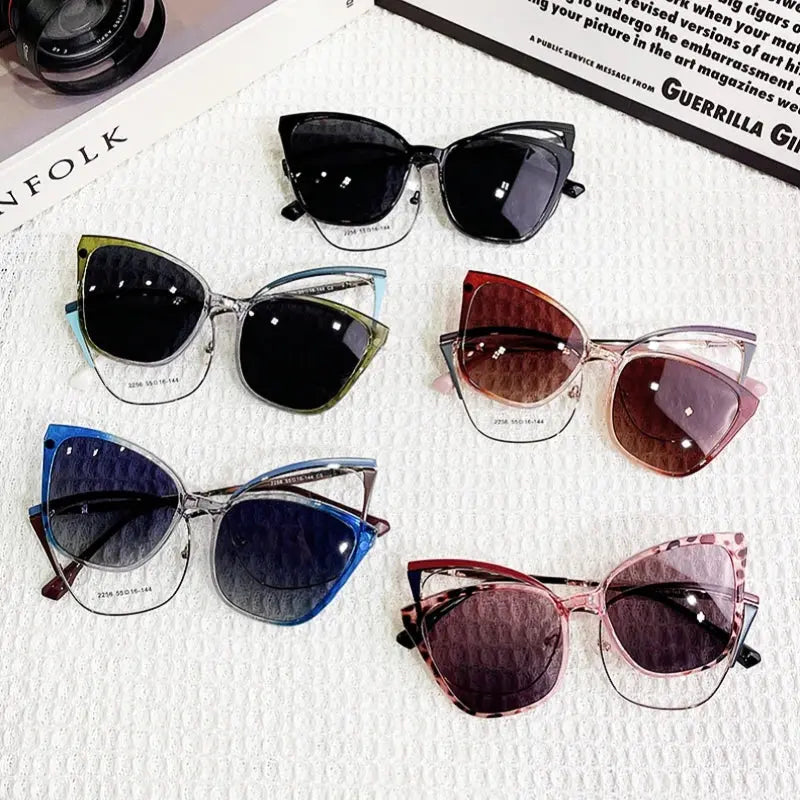 Women's Cat Eye Full Rim Alloy Clip-On Prescription Glasses 2256 — view 2 | Rx Spectacle