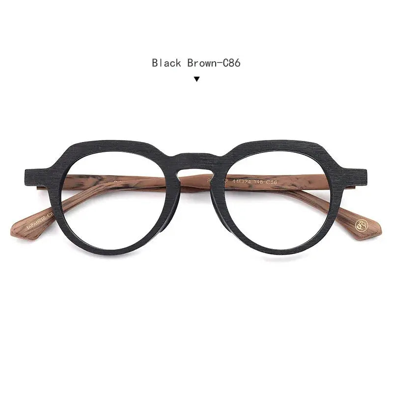 Unisex Round Full Rim Wood Flat Top Prescription Glasses 6022 — view 7 | Rx Spectacle