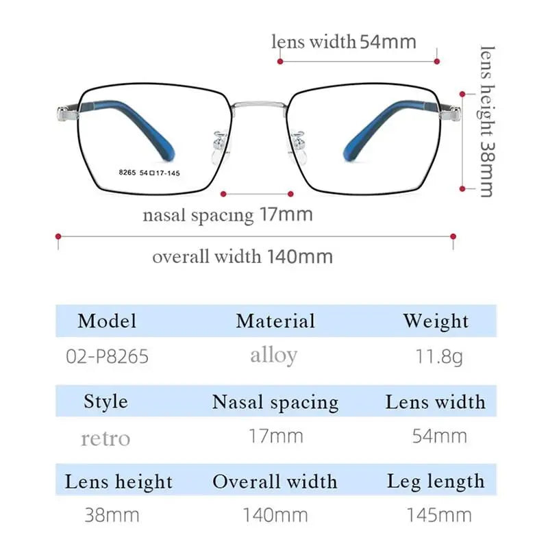 Men's Square Full Rim Alloy Prescription Glasses 8265 — view 6 | Rx Spectacle