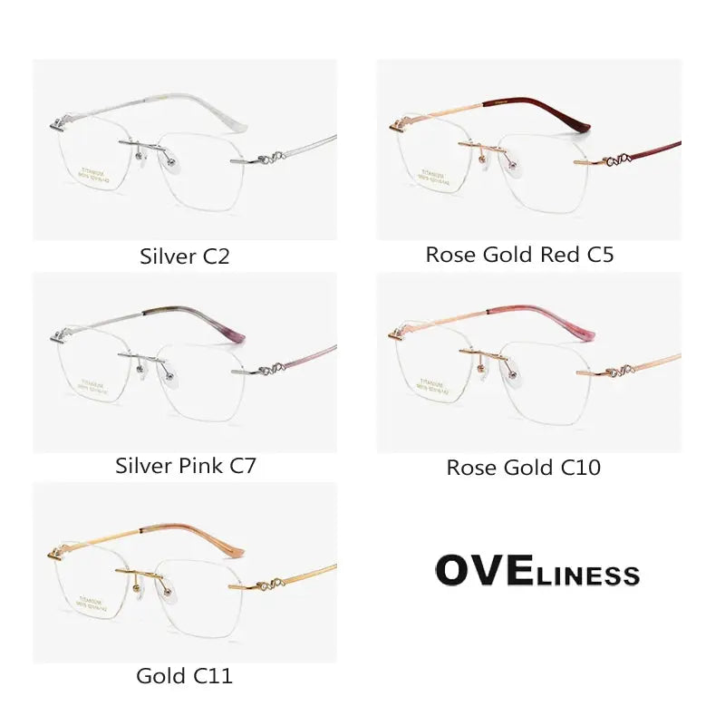 Women's Oval Rimless Titanium Flat Top Prescription Glasses 6015 — view 5 | Rx Spectacle