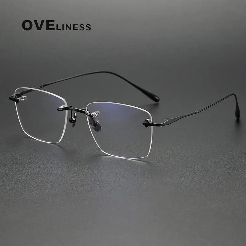 Unisex Square Rimless Titanium Prescription Glasses 80954 — view 9 | Rx Spectacle