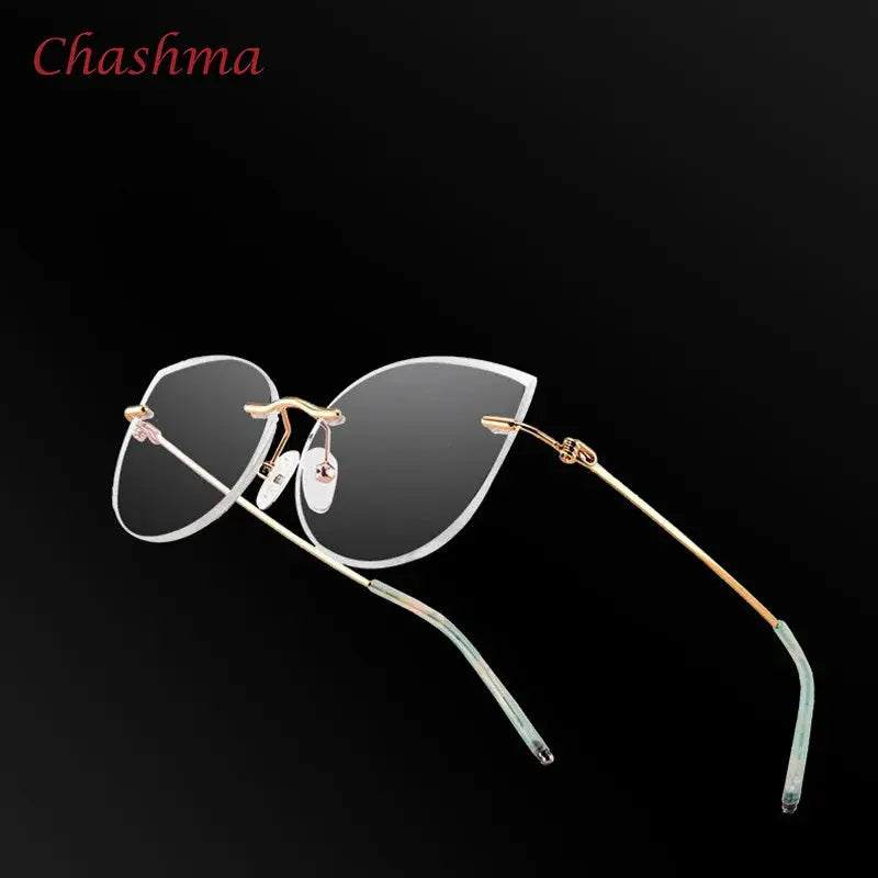Unisex Cat Eye Rimless Titanium Prescription Glasses 8587 — view 2 | Rx Spectacle