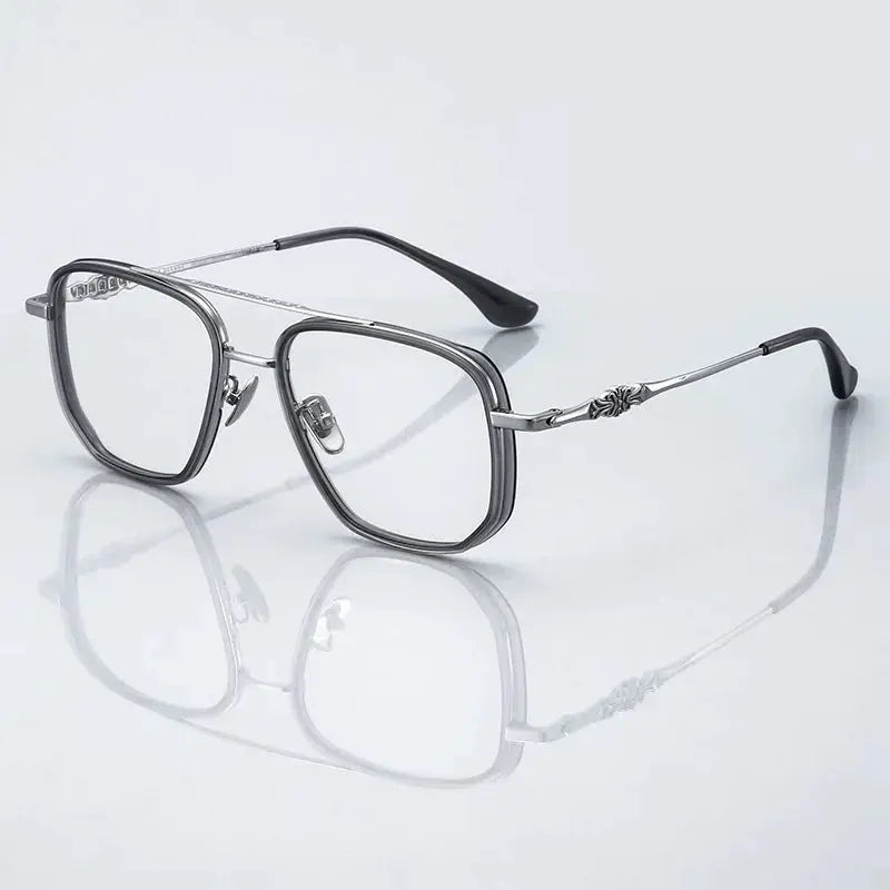 Men's Square Full Rim Titanium Double Bridge Prescription Glasses 852450 — view 4 | Rx Spectacle