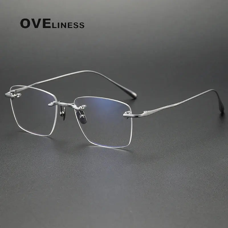 Unisex Square Rimless Titanium Prescription Glasses 80954 — view 2 | Rx Spectacle