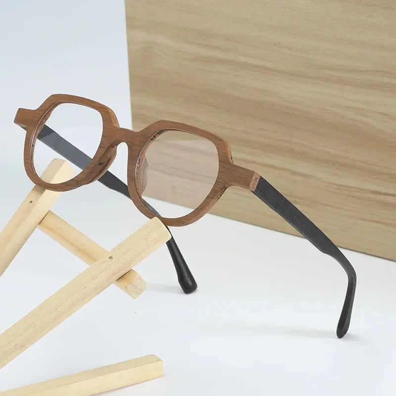 Unisex Round Full Rim Wood Flat Top Prescription Glasses 2311 — view 2 | Rx Spectacle