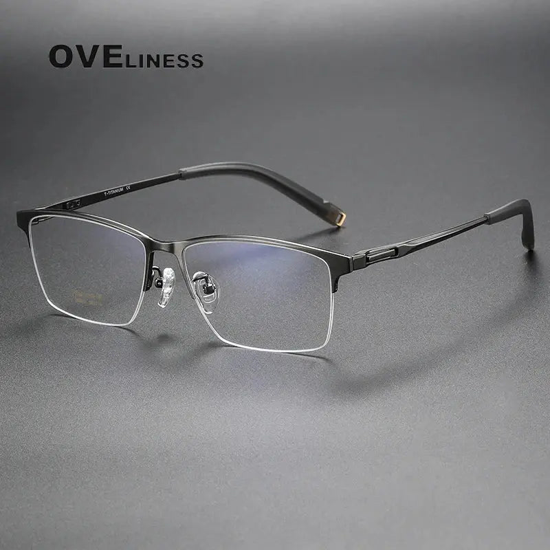 Men's Square Semi-Rimless Titanium Prescription Glasses 80880 — view 2 | Rx Spectacle