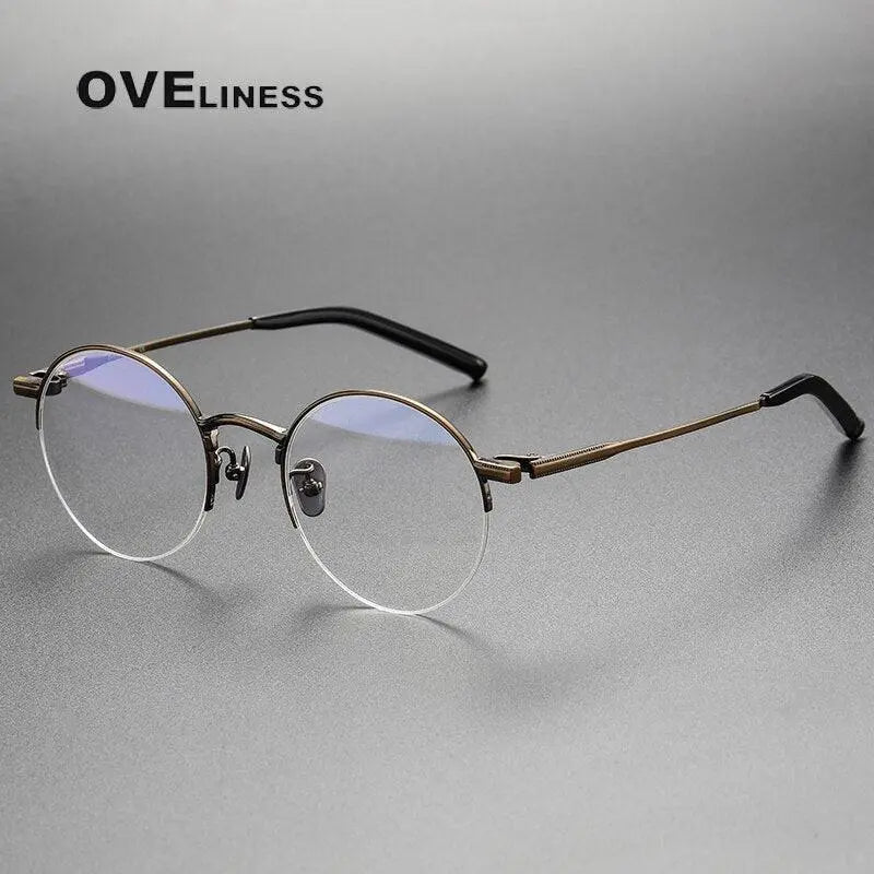 Unisex Round Semi-Rimless Titanium Prescription Glasses 185 — view 3 | Rx Spectacle