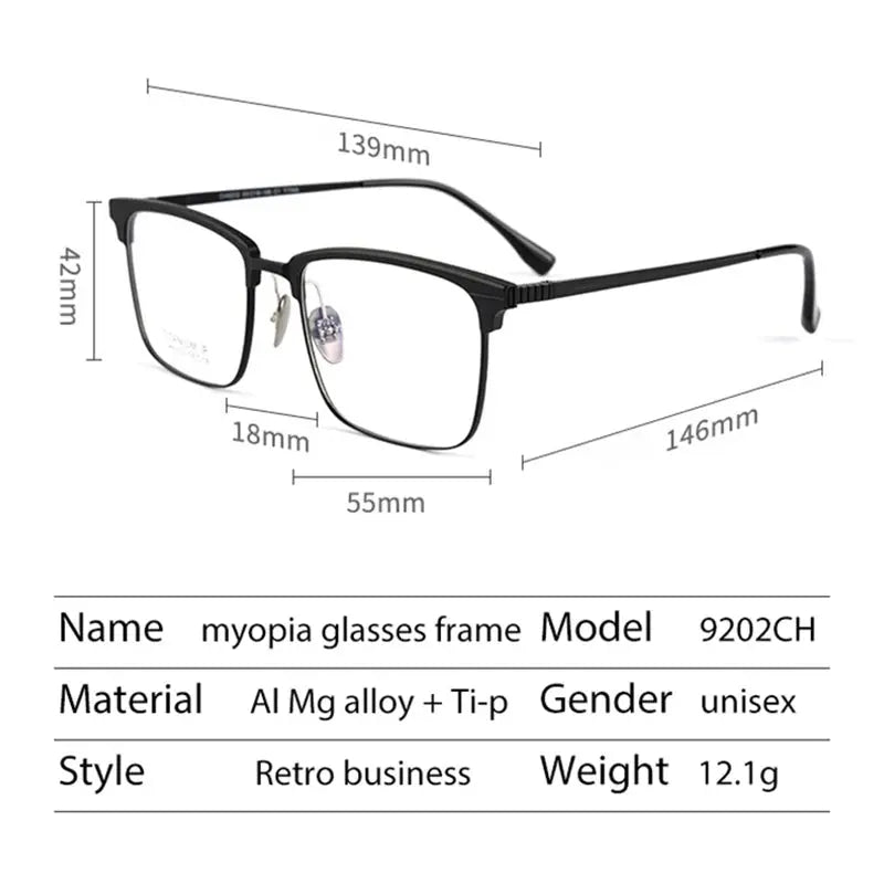Unisex Square Full Rim Titanium Prescription Glasses 59202 — view 2 | Rx Spectacle