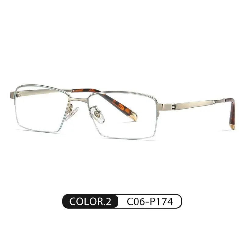 Men's Square Semi-Rimless Titanium Prescription Glasses Pt907 — view 3 | Rx Spectacle