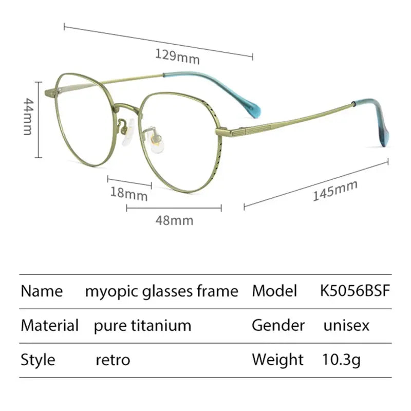 Women's Round Full Rim Titanium Flat Top Prescription Glasses 5056 — view 2 | Rx Spectacle