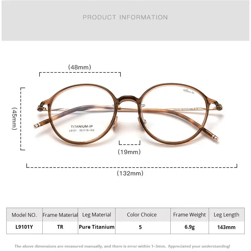 Women's Round Full Rim Titanium Prescription Glasses 9101 — view 4 | Rx Spectacle