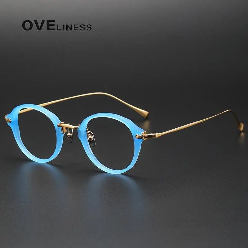 Unisex Round Full Rim Titanium Prescription Glasses Kmn182 — view 5 | Rx Spectacle