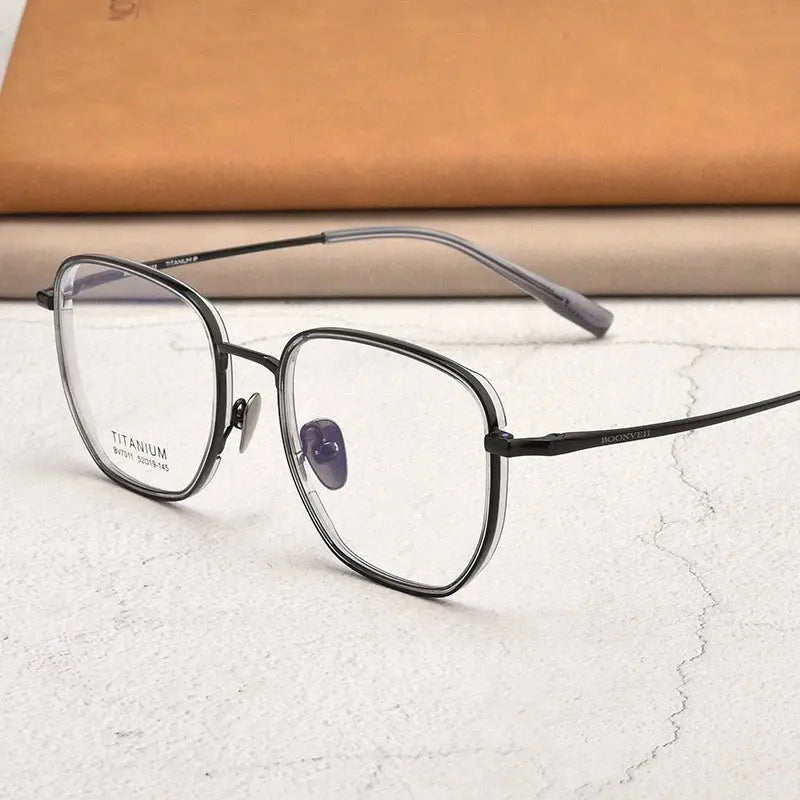 Unisex Square Full Rim Titanium Prescription Glasses V7011 — view 4 | Rx Spectacle