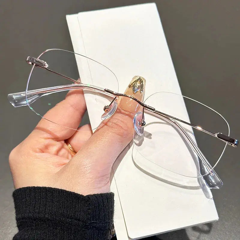 Women's Square Rimless Alloy Prescription Glasses 31315 — view 2 | Rx Spectacle