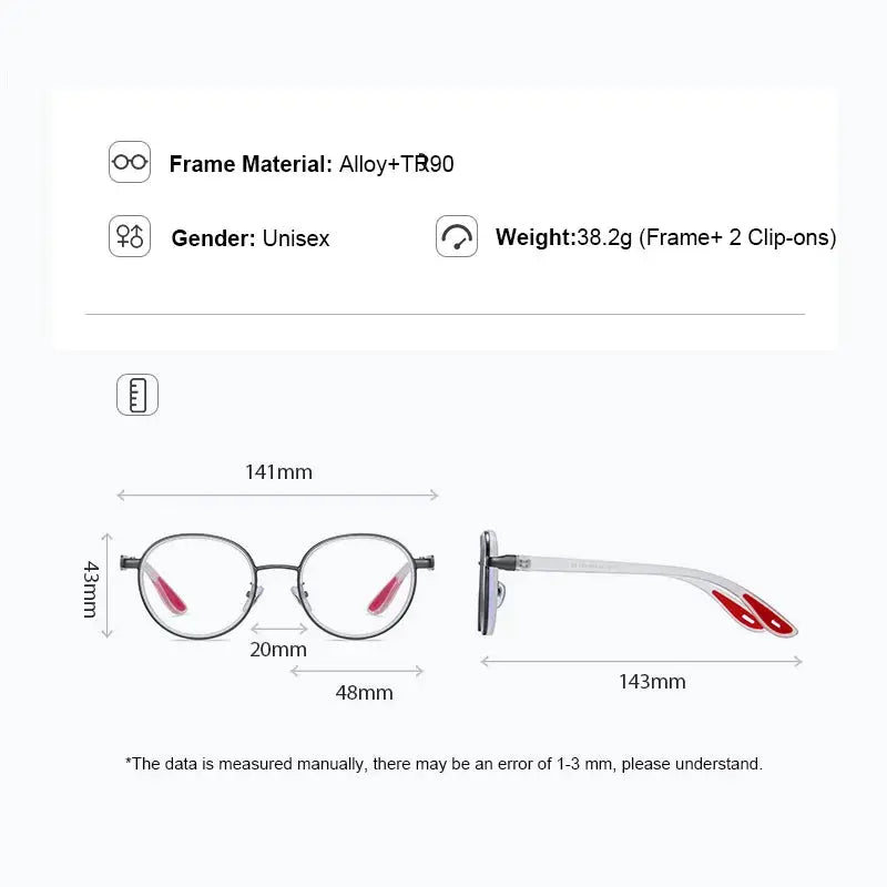 Unisex Round Full Rim Alloy Clip-On Prescription Glasses 773001 — view 2 | Rx Spectacle