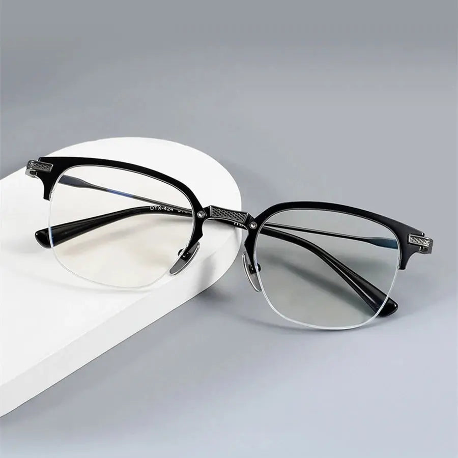 Unisex Square Semi-Rimless Titanium Oversized Prescription Glasses 396424 — view 1 | Rx Spectacle