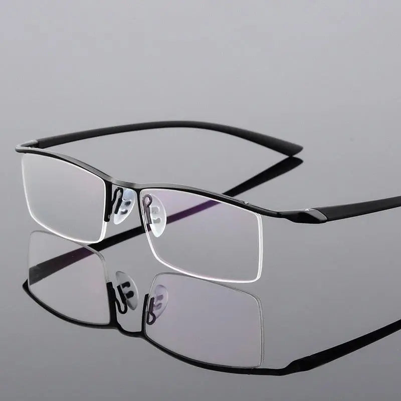 Men's Square Semi-Rimless Titanium Prescription Glasses P8190 — view 6 | Rx Spectacle