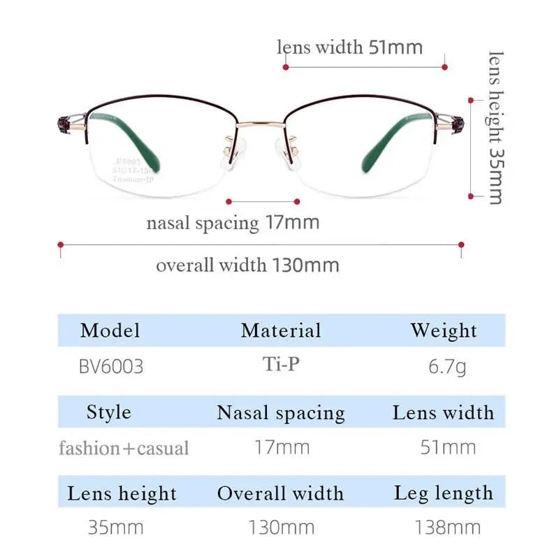 Women's Square Semi-Rimless Titanium Prescription Glasses Bv6003 — view 6 | Rx Spectacle
