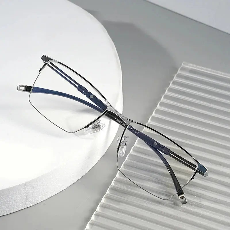 Unisex Square Semi-Rimless Titanium Prescription Glasses 860247 — view 1 | Rx Spectacle