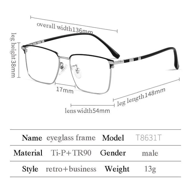 Men's Square Full Rim Titanium Prescription Glasses T8631t — view 5 | Rx Spectacle