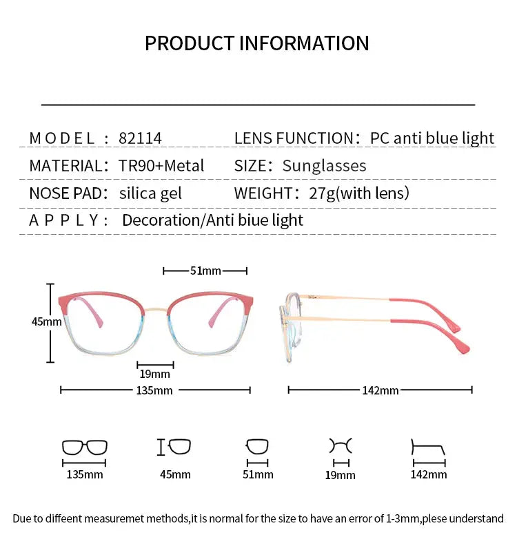 Women's Cat Eye Full Rim TR90 Prescription Glasses 82114 — view 2 | Rx Spectacle