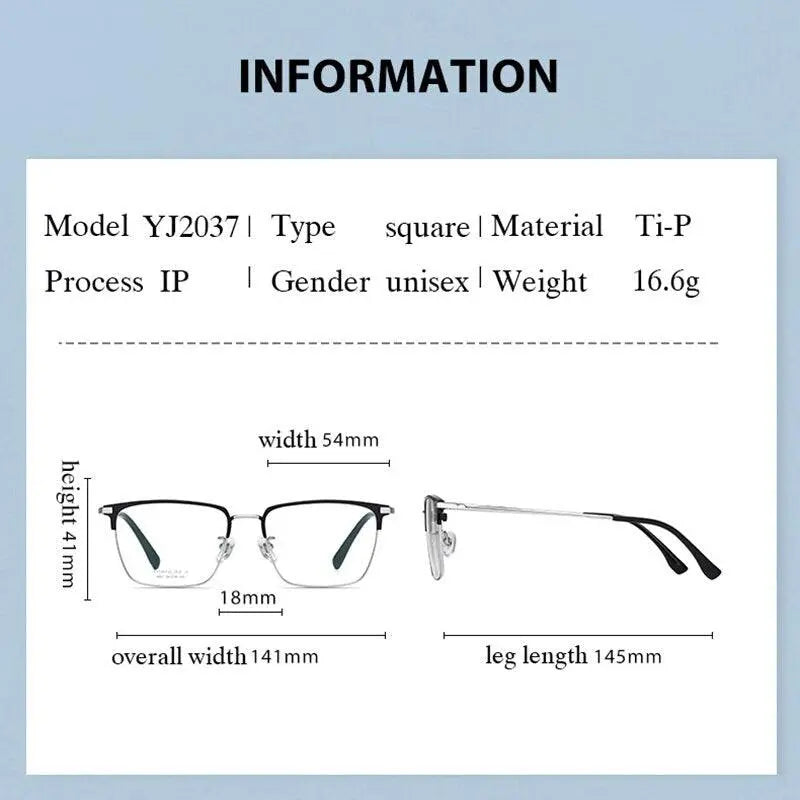 Men's Square Full Rim Titanium Prescription Glasses Yj2037 — view 2 | Rx Spectacle