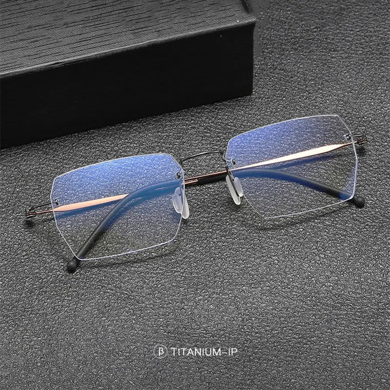 Unisex Square Rimless Titanium Screwless Prescription Glasses 5937 — view 2 | Rx Spectacle